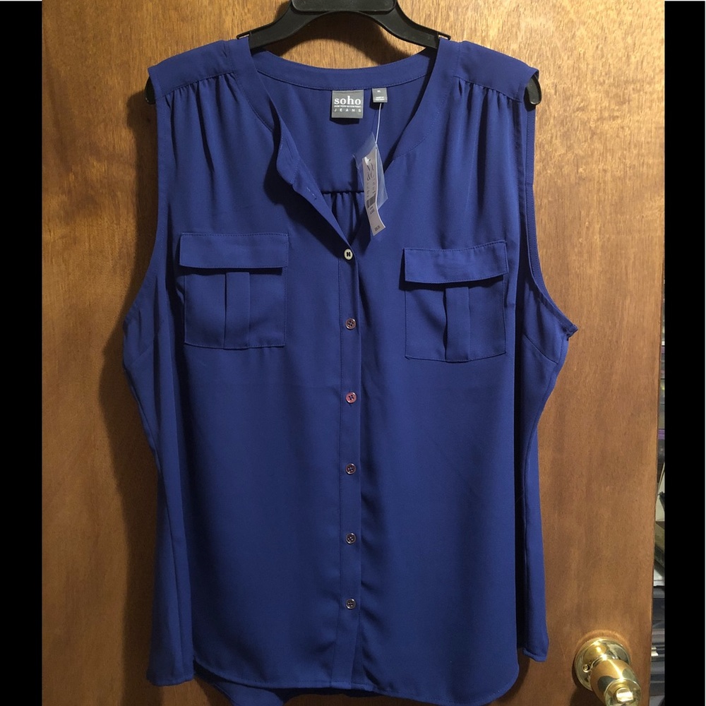 NWT NY&CO Royal Blue Sleeveless Button-down Blouse